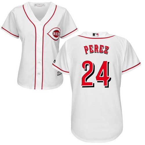 Reds #24 Tony Perez White Home Women's Stitched MLB Jersey